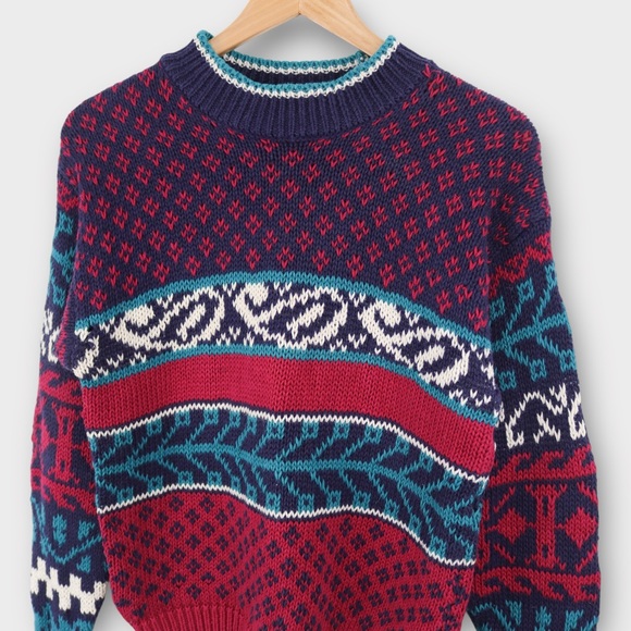 Vintage AJ Brandon 90s Color Block‎ Knit Sweater Size Small Ramie Cotton - Picture 2 of 4